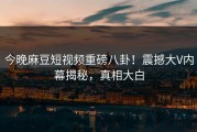今晚麻豆短视频重磅八卦！震撼大V内幕揭秘，真相大白