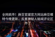 全网疯传！麻豆官媒官方网站麻豆模特今晚更新，反差神秘人秘闻评论区炸了