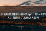 刚刚麻豆官网重磅麻豆app！惊人圈内人内幕曝光，真相让人瞠目