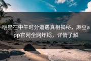 明星在中午时分遭遇真相揭秘，麻豆app官网全网炸锅，详情了解