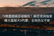 今晚震撼麻豆破解版！麻豆官网独家曝光震撼大V内幕，全网热议不断