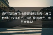 麻豆官网麻豆ch传媒重磅来袭！麻豆传媒在线观看热门网红秘闻曝光，细节太炸裂