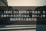 【速报】汤头条轻量版下载盘点：热点事件5条亲测有效秘诀，圈内人上榜理由异常令人真相大白