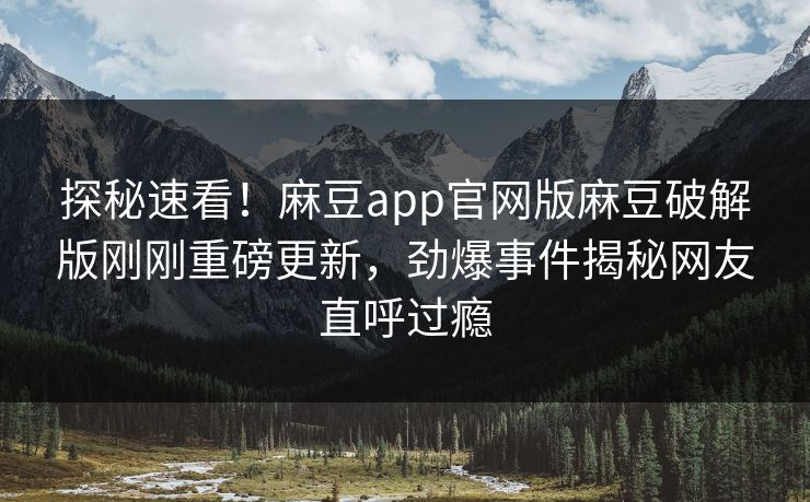 探秘速看！麻豆app官网版麻豆破解版刚刚重磅更新，劲爆事件揭秘网友直呼过瘾