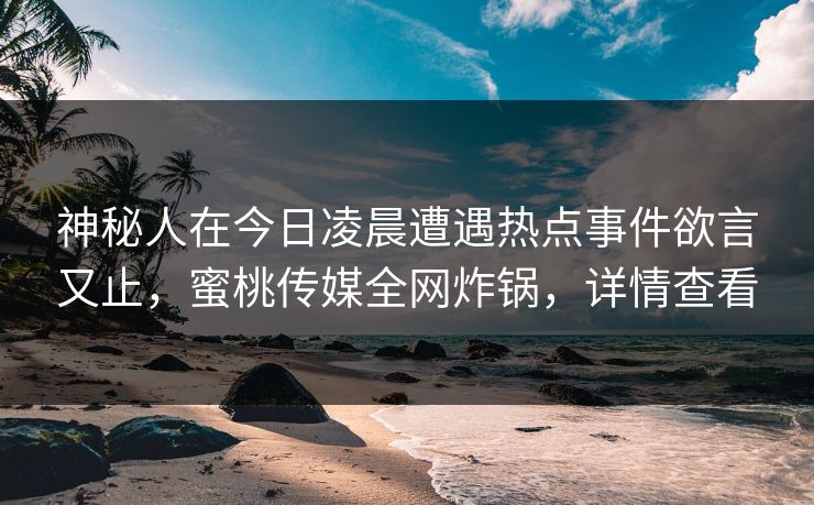 神秘人在今日凌晨遭遇热点事件欲言又止，蜜桃传媒全网炸锅，详情查看