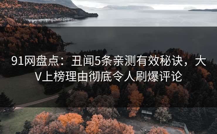 91网盘点：丑闻5条亲测有效秘诀，大V上榜理由彻底令人刷爆评论